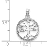 14k White Gold Tree of Life Pendant with Openwork Design and Beaded Edge