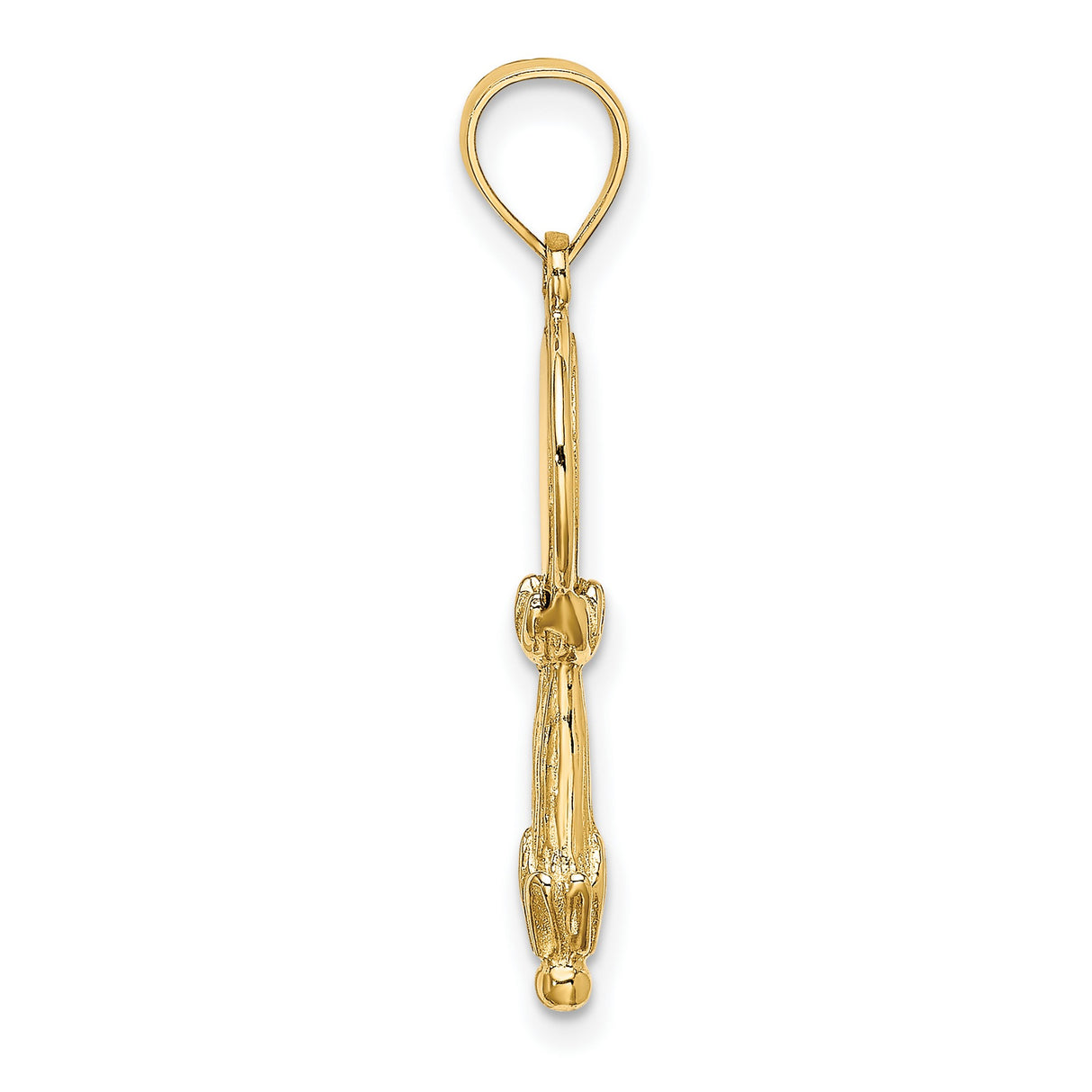14k Yellow Gold Hand Mirror Pendant with Detailed Handle and Polished Round Face