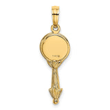 14k Yellow Gold Hand Mirror Pendant with Detailed Handle and Polished Round Face
