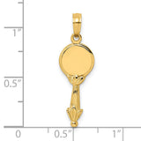 14k Yellow Gold Hand Mirror Pendant with Detailed Handle and Polished Round Face
