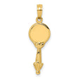 14k Yellow Gold Hand Mirror Pendant with Detailed Handle and Polished Round Face