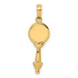 14k Yellow Gold Hand Mirror Pendant with Detailed Handle and Polished Round Face