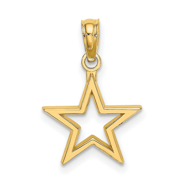 14k Yellow Gold Open Star Pendant, Five Pointed Celestial Charm, Minimalist Jewelry for Women