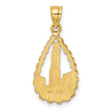 14k Yellow Gold Teardrop Pendant, Urban Skyline Design with Twisted Rope Border