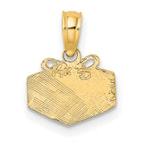 14k Yellow Gold Pendant with Ribbon Detail, Box Charm Design, Unisex Anniversary