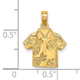 14k Yellow Gold Hawaiian Shirt Pendant with Pineapple and Leaf Detail, Tropical Unisex Charm