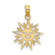 14k Yellow Gold Sun Face Pendant with Radiating Rays, Boho Celestial Medallion