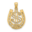 14k Yellow Gold Dollar Sign in Horseshoe Pendant, Symbol of Wealth and Luck for Men