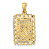 14k Yellow Gold Queen of Hearts Pendant with Lace Border, Playing Card Charm for Women