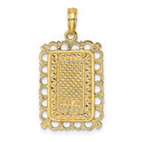 14k Yellow Gold King of Spades Rectangular Pendant, Scalloped Card Charm