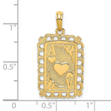 14k Yellow Gold Ace of Hearts Pendant, Heart Playing Card Charm, Romantic Jewelry for Women