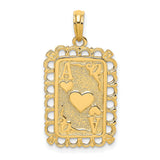 14k Yellow Gold Ace of Hearts Pendant, Heart Playing Card Charm, Romantic Jewelry for Women