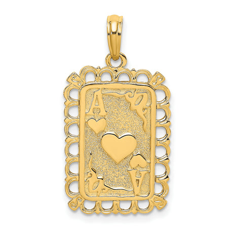 14k Yellow Gold Ace of Hearts Pendant, Heart Playing Card Charm, Romantic Jewelry for Women