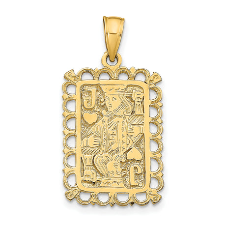 14k Yellow Gold Jack of Hearts Pendant with Cutout Edge Design, Unisex Poker Charm