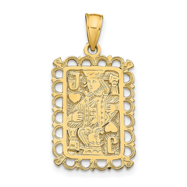 14k Yellow Gold Jack of Hearts Pendant with Cutout Edge Design, Unisex Poker Charm