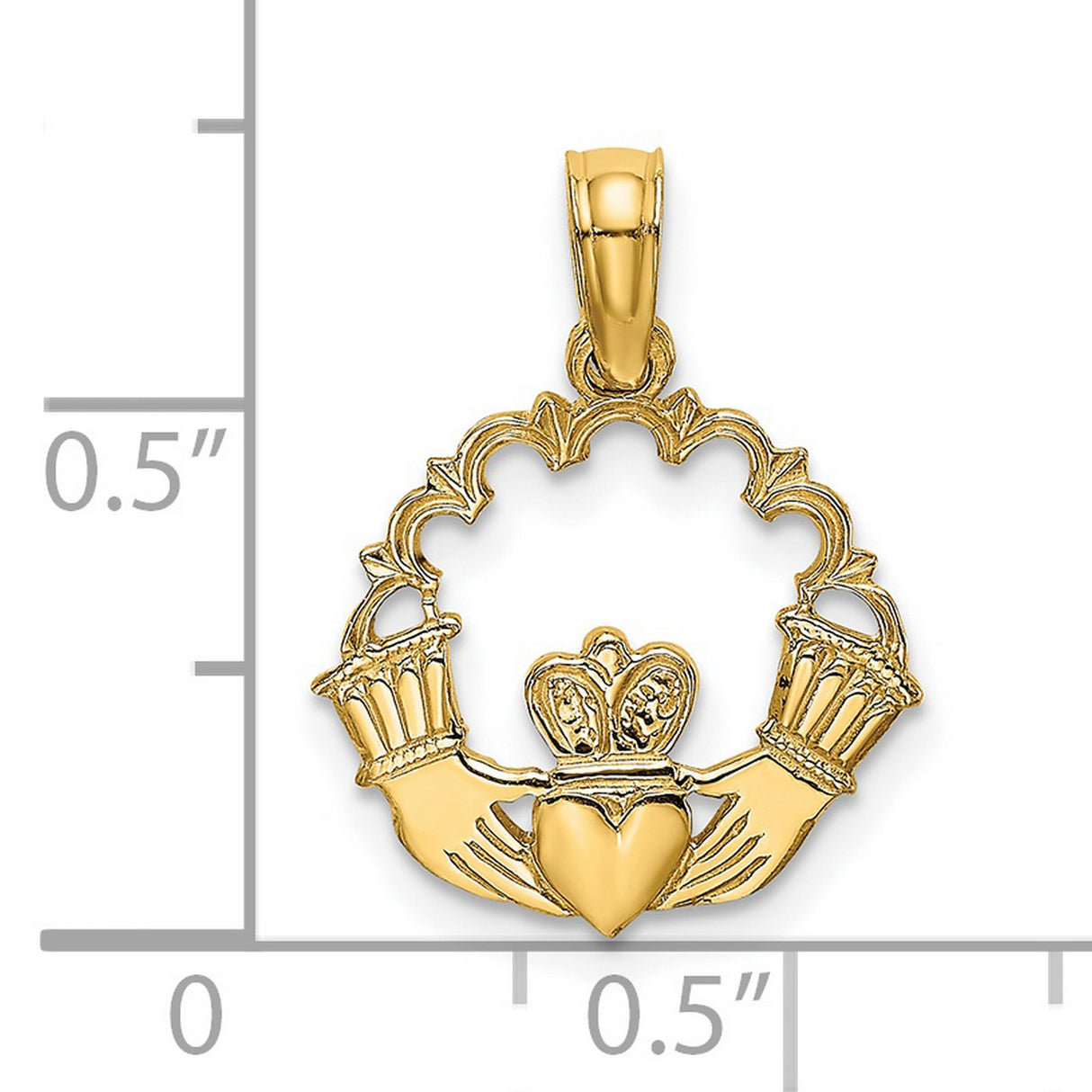 14k Yellow Gold Claddagh Pendant with Crowned Heart and Hands, Celtic Love Loyalty Friendship Symbol