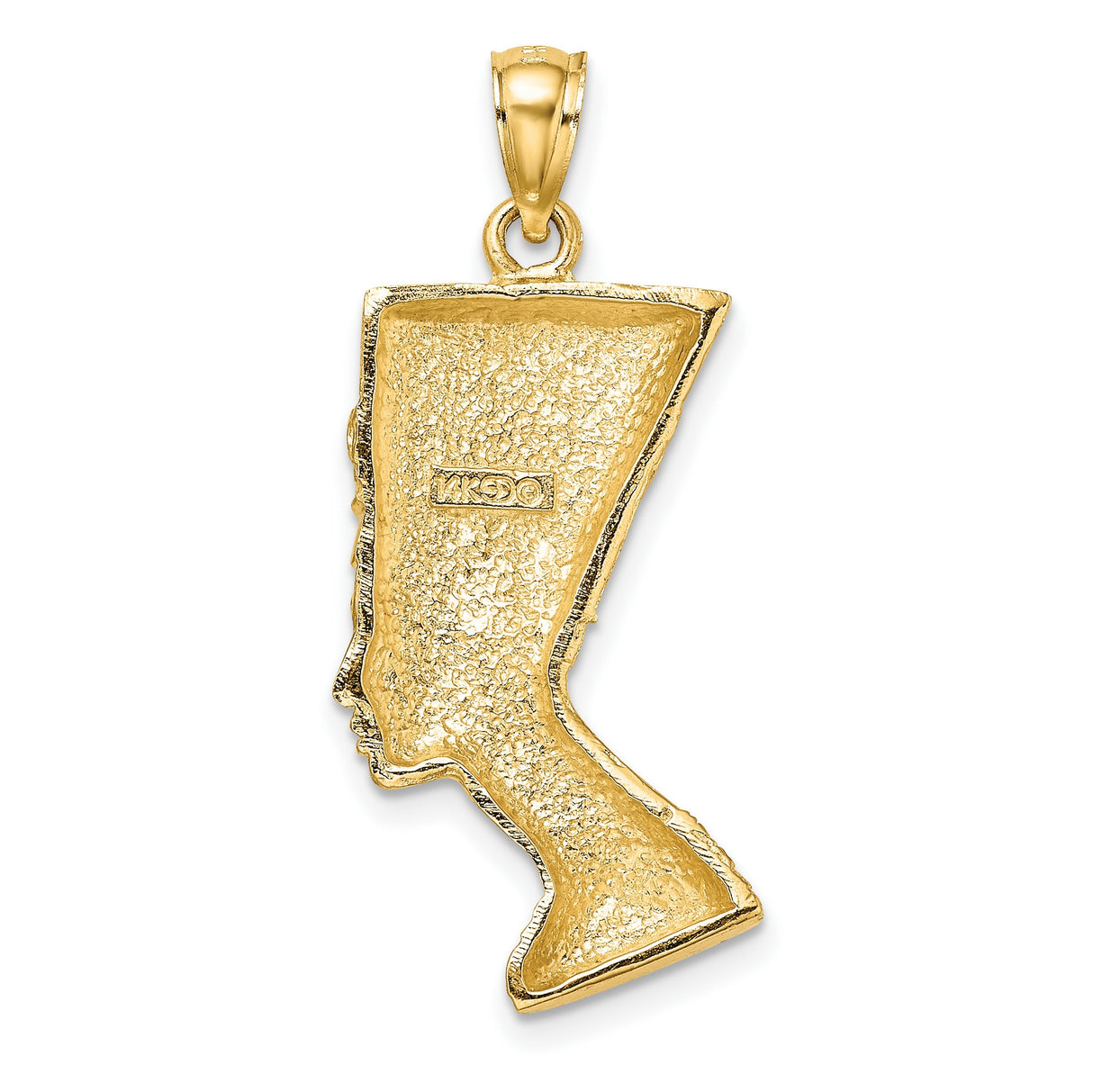 Polished Textured Nefertiti Profile Charm Pendant in Real 14k Yellow Gold