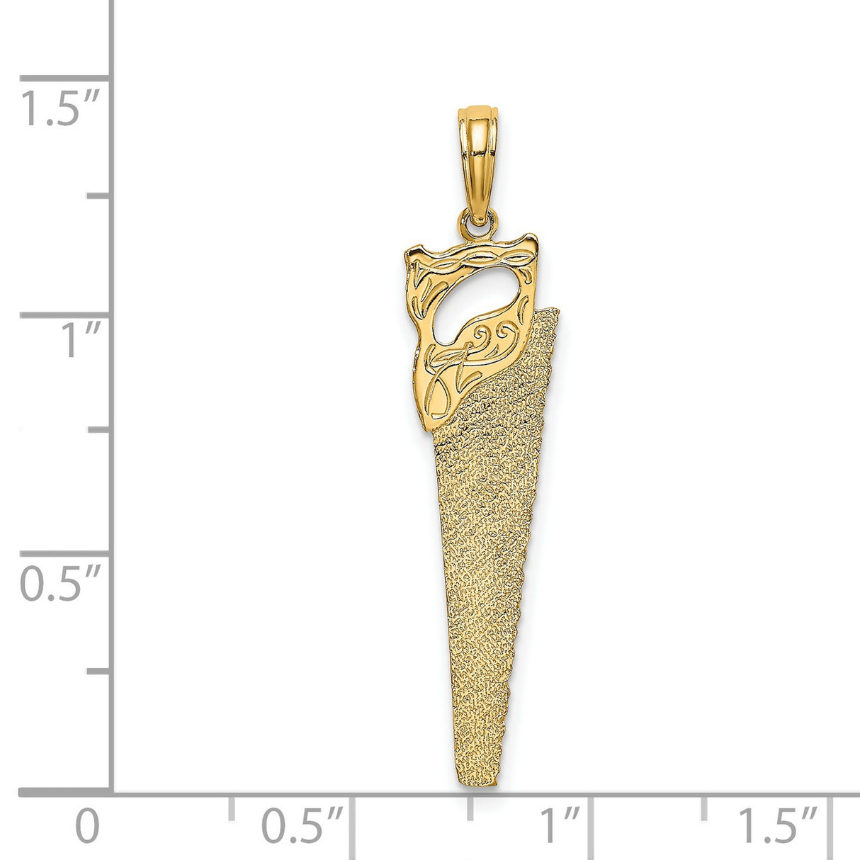 14k Yellow Gold Saw Pendant with Scrollwork Handle, Artisan Tool Design for Men or Unisex