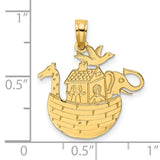 14k Yellow Gold Noahs Ark Pendant with Animals and Figures, Christian Religious Charm