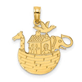 14k Yellow Gold Noahs Ark Pendant with Animals and Figures, Christian Religious Charm