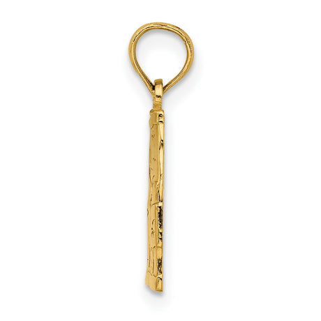 14k Yellow Gold Beach Shorts Pendant with Palm Tree and Wave Engraving, Tropical Vacation Theme