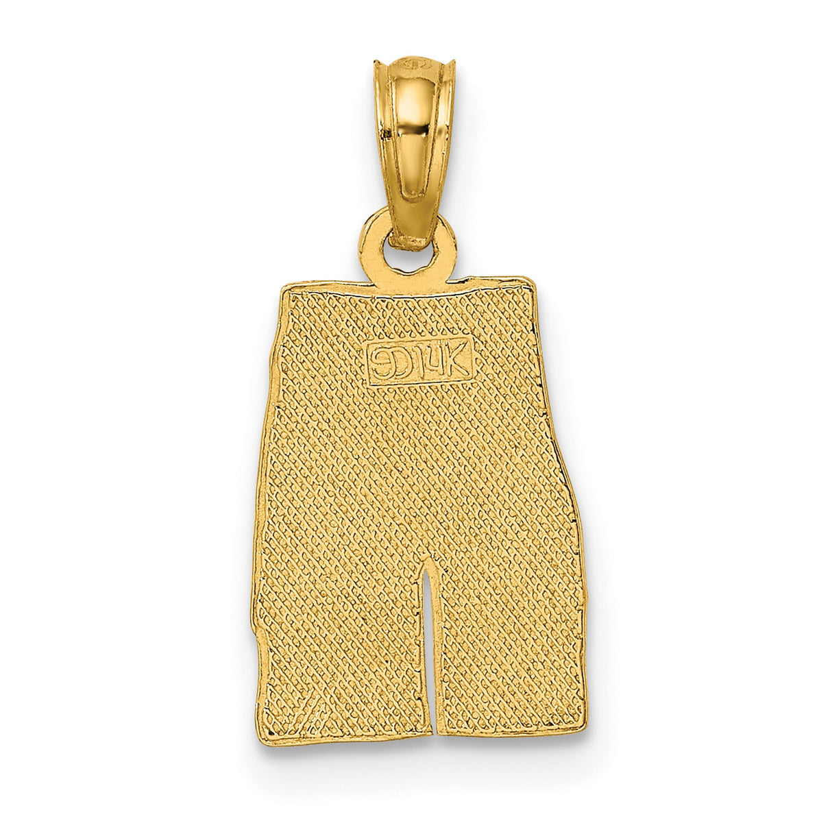 14k Yellow Gold Beach Shorts Pendant with Palm Tree and Wave Engraving, Tropical Vacation Theme
