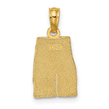 14k Yellow Gold Beach Shorts Pendant with Palm Tree and Wave Engraving, Tropical Vacation Theme