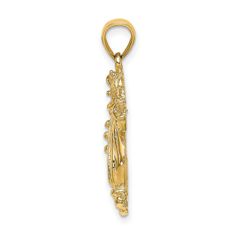 14k Yellow Gold Clown Pendant with Textured Umbrella, Whimsical Circus Charm