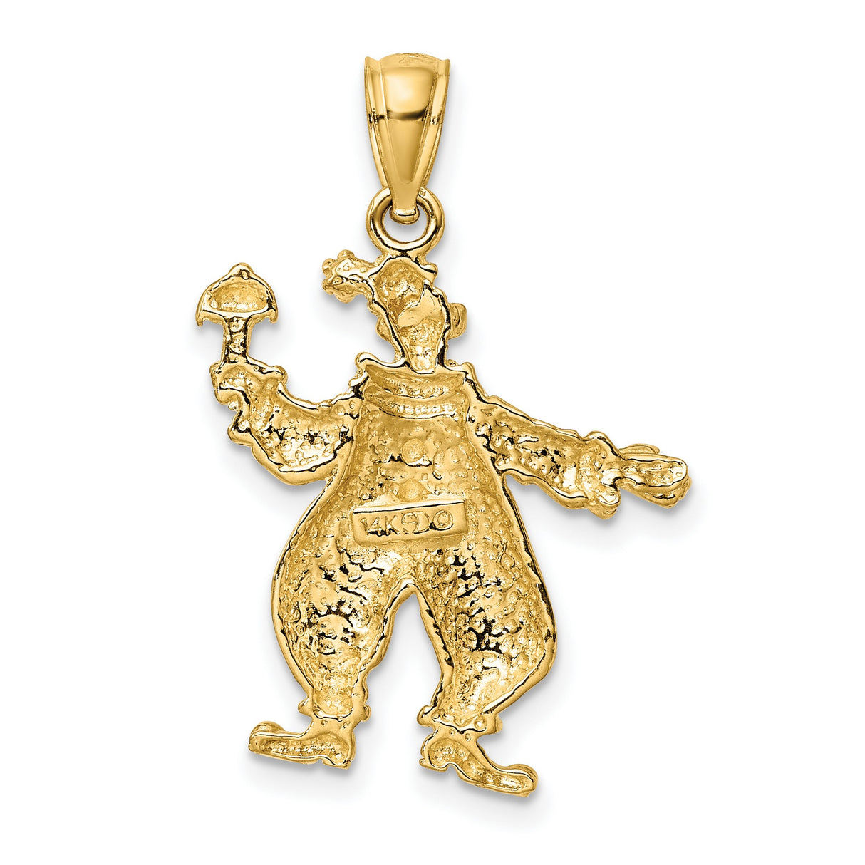 14k Yellow Gold Clown Pendant with Textured Umbrella, Whimsical Circus Charm