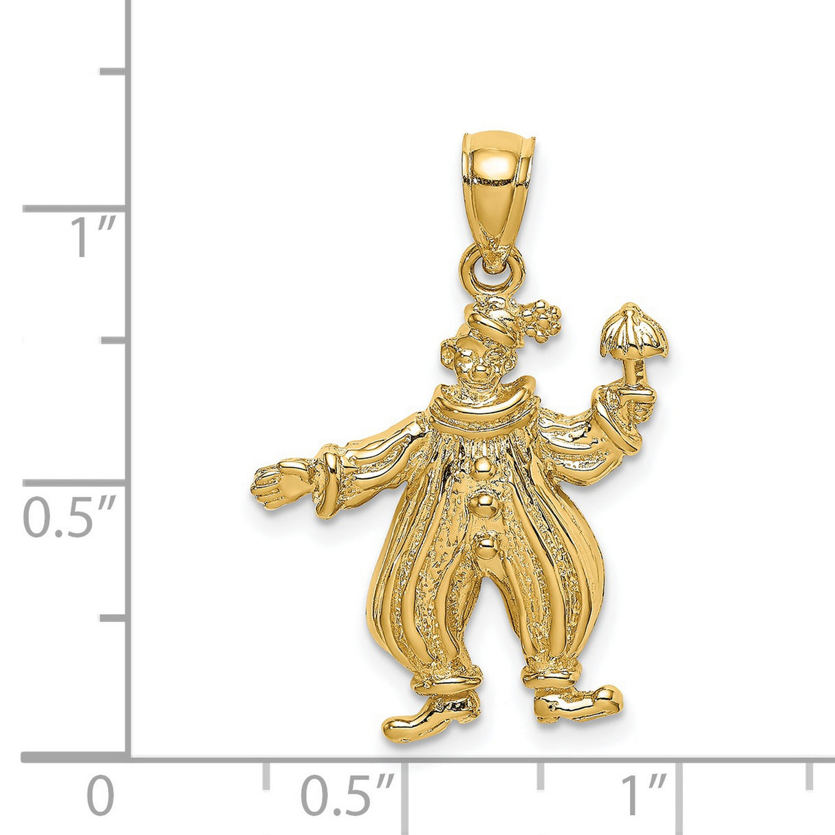 14k Yellow Gold Clown Pendant with Textured Umbrella, Whimsical Circus Charm