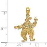14k Yellow Gold Clown Pendant with Textured Umbrella, Whimsical Circus Charm