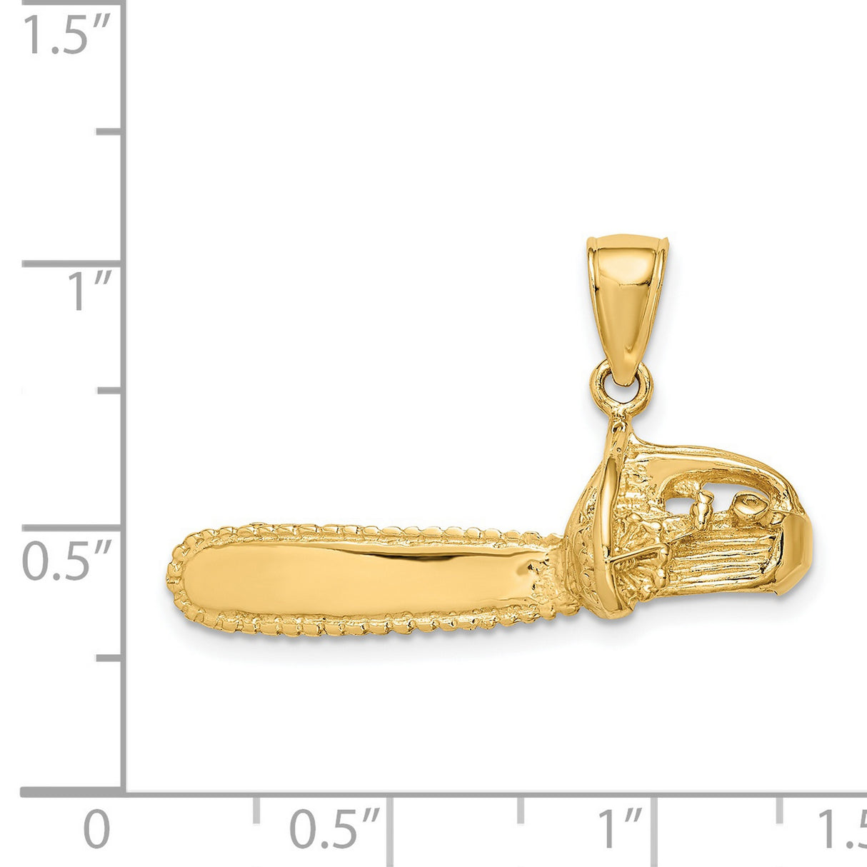 14k Yellow Gold Chainsaw Pendant, Miniature Tool Charm with Rugged Detail, Hip Hop Style
