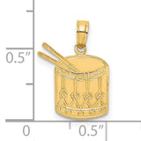 14k Yellow Gold Drum Pendant with Drumsticks and Rope Accents, Unisex Music Jewelry