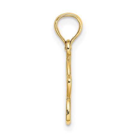 14k Yellow Gold Flower Pendant with Openwork Five Petal Design, Lightweight Charm for Women