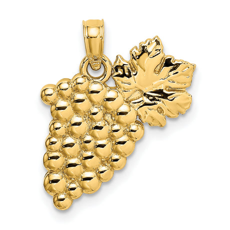 14k Yellow Gold Pendant, Grape Cluster with Leaf Detail, Nature Inspired Christian Charm