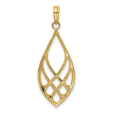14k Yellow Gold Teardrop Pendant with Abstract Openwork Filigree Design