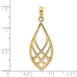 14k Yellow Gold Teardrop Pendant with Abstract Openwork Filigree Design