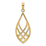 14k Yellow Gold Teardrop Pendant with Abstract Openwork Filigree Design