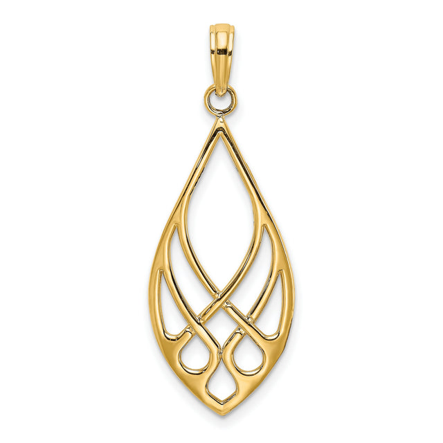 14k Yellow Gold Teardrop Pendant with Abstract Openwork Filigree Design
