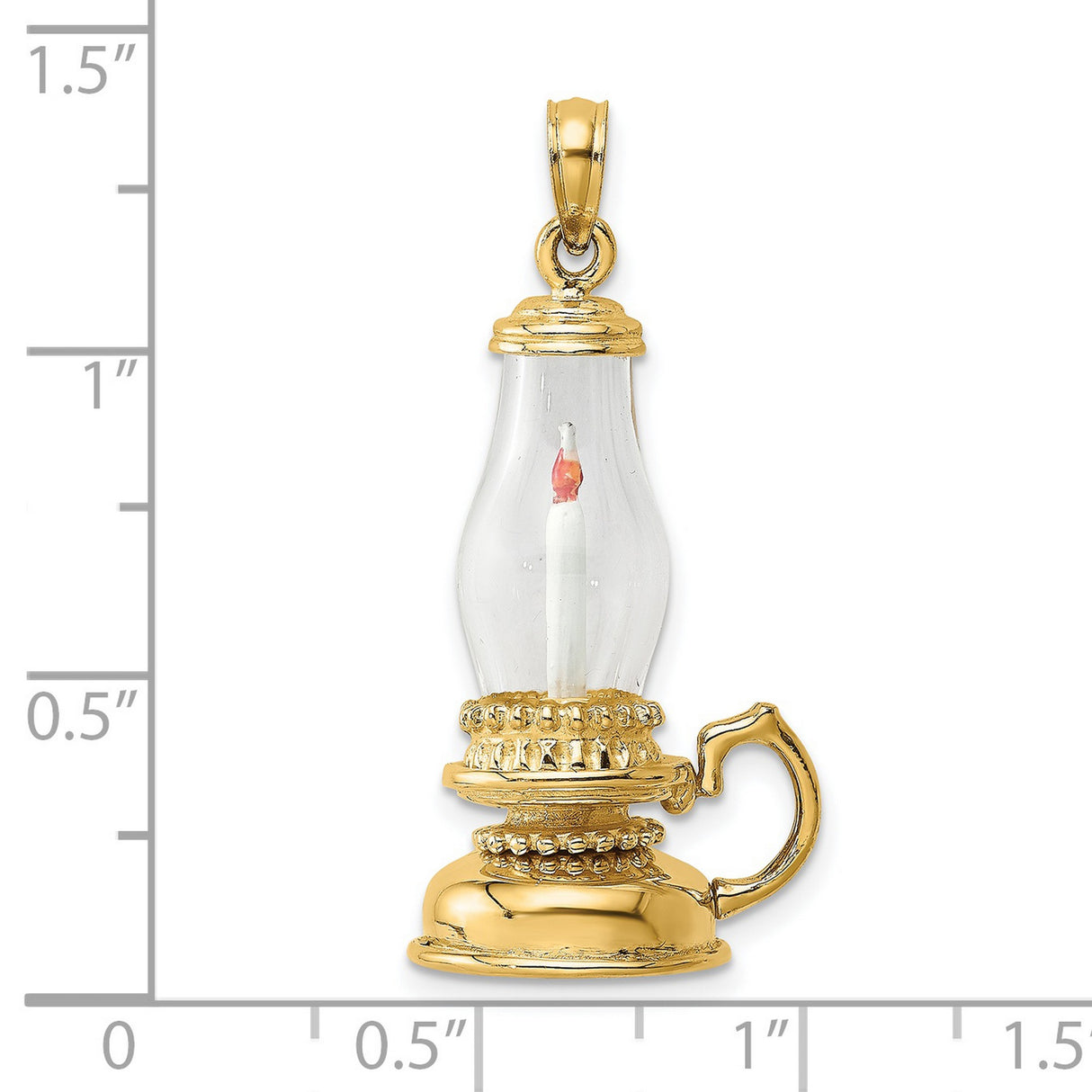 14k Yellow Gold Lantern Pendant with Glass Flame Cover, Vintage Oil Lamp Charm