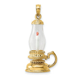 14k Yellow Gold Lantern Pendant with Glass Flame Cover, Vintage Oil Lamp Charm