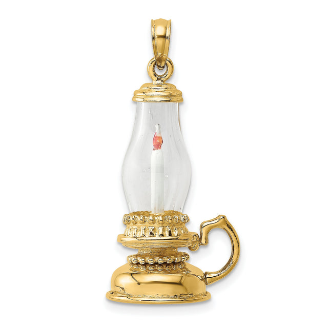 14k Yellow Gold Lantern Pendant with Glass Flame Cover, Vintage Oil Lamp Charm