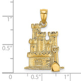 14k Yellow Gold Sandcastle Pendant with Shovel, Coastal Beach Charm for Women or Unisex Wear