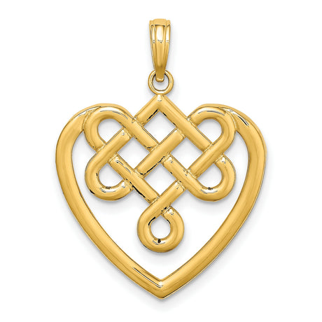 14k Yellow Gold Celtic Heart Pendant with Intricate Knot Design, Symbol of Eternal Love