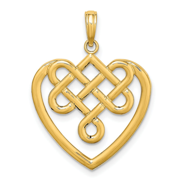 14k Yellow Gold Celtic Heart Pendant with Intricate Knot Design, Symbol of Eternal Love