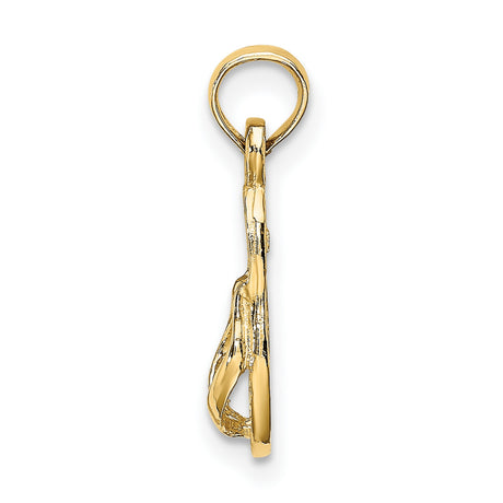 14k Yellow Gold Flip-Flop Pendant Charm, Textured Sandal Design, Beach Vacation Style