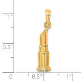 14k Yellow Gold Lipstick Pendant, Detailed Makeup Charm Symbolizing Beauty and Self-Expression