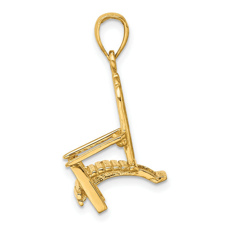14k Yellow Gold Adirondack Chair Pendant with Woodgrain Texture, Nautical Beach Style