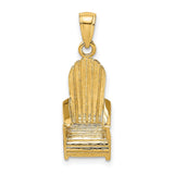14k Yellow Gold Adirondack Chair Pendant with Woodgrain Texture, Nautical Beach Style
