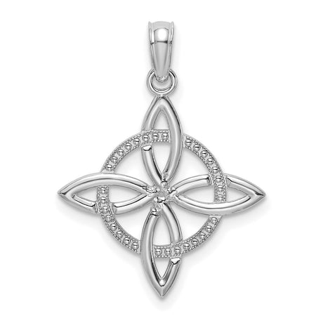 14k White Gold Celtic Knot Pendant with Diamond-Cut Circle Accent, Irish Eternity Symbol Design